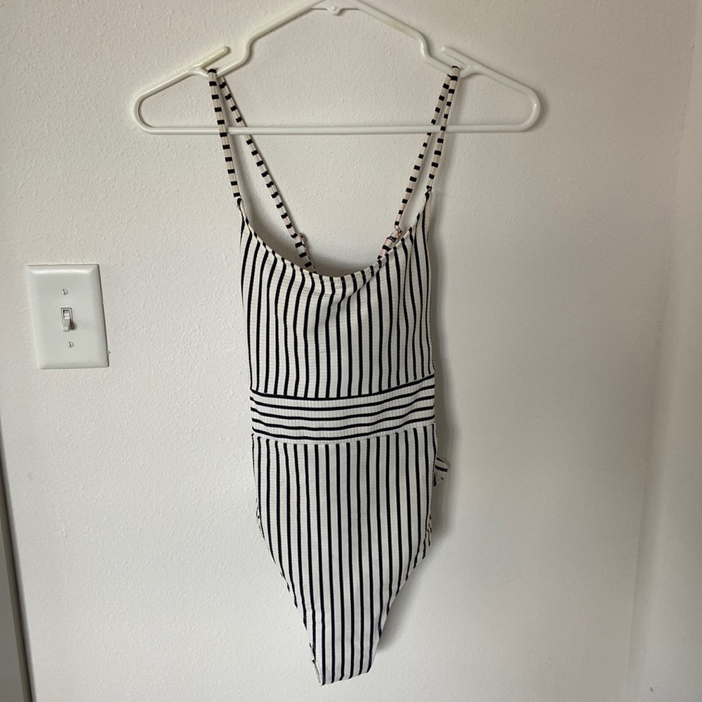 White and black one piece swimsuit